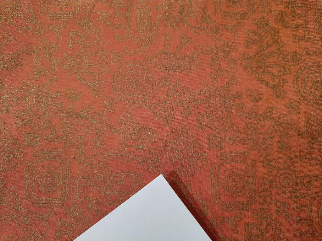 100% silk Dupion fabric ORANGE with gold print 40" wide 27mm DUPPRT40[3]