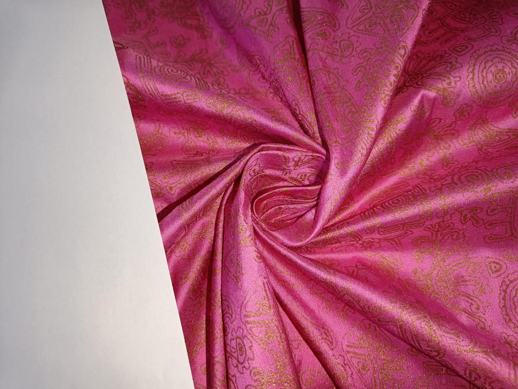 100% silk Dupion fabric PINK with gold print 40" wide 27mm DUPPRT40[2]