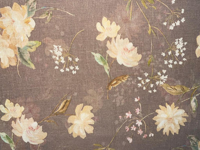100% linen Floral  print 44" wide available in 4 colors [Beige brown, Watermelon pink, Yellow, Green]