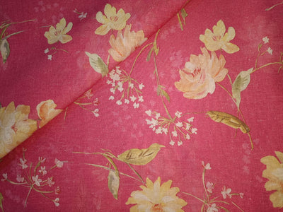 100% linen Floral  print 44" wide available in 4 colors [Beige brown, Watermelon pink, Yellow, Green][15410-15413]