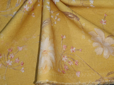 100% linen Floral  print 44" wide available in 4 colors [Beige brown, Watermelon pink, Yellow, Green][15410-15413]