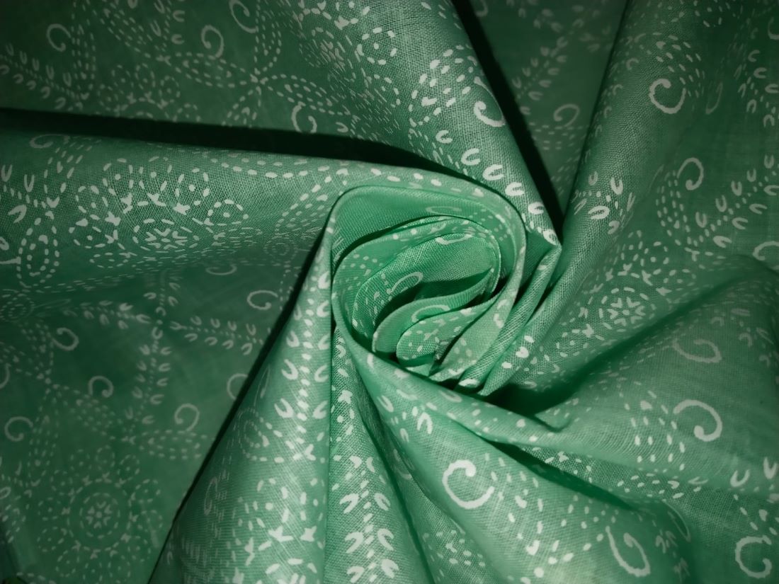 Cotton organdy printed 44 inches pastel mint green [15612/13] available in 4 prints [abstract, motif ,block print]