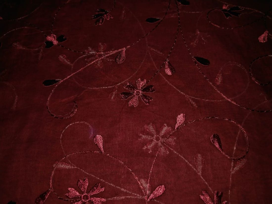 100% Cotton organdy fabric embroidered 44" wide available in [navy blue embroidery four corners and motifs wine green royal blue purple burgandy aubergine][15552-15558]