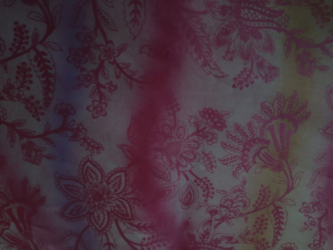 Cotton organdy printed 44 inches available in 2 designs [shaded paisleys pinks orange blue pink floral][15559/60]