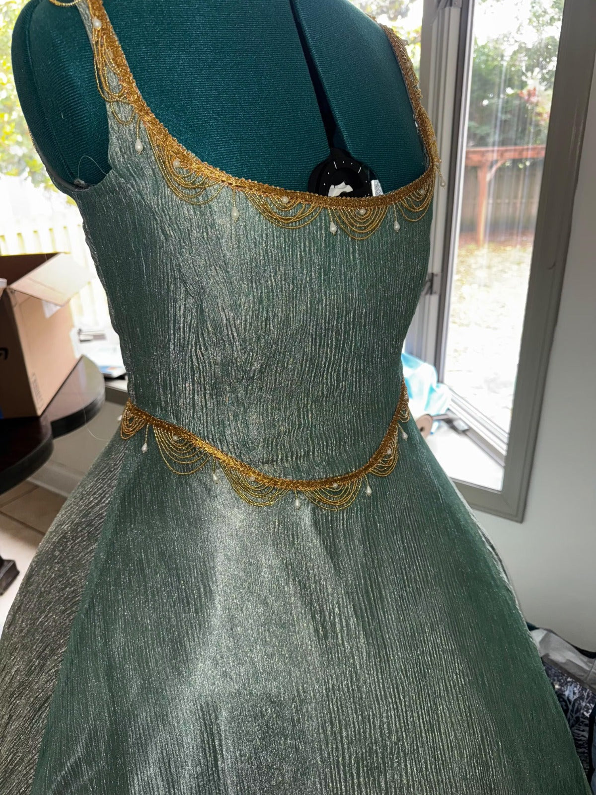 SILK TISSUE 34 INCHES WIDE~ GOLD X Sea green colour