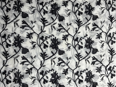 Silk chiffon  fabric 44" wide white with black  embroidery [18283]