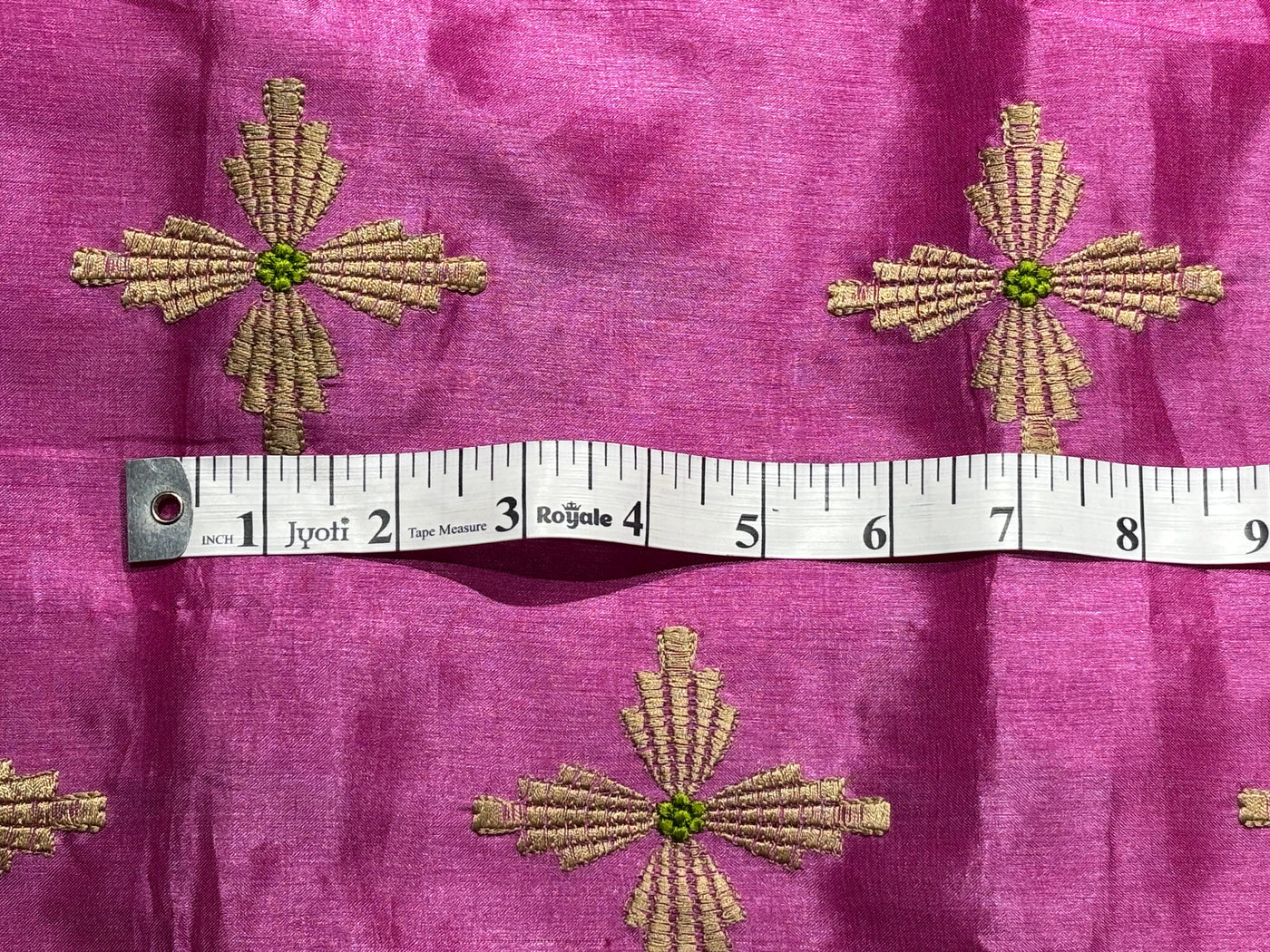 Tussar Silk 70 gms per meter Fabric pink with embroidered floral motif 42" Wide [18281]