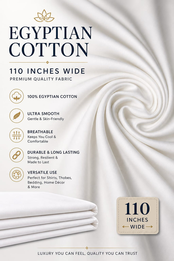 100% EGYPTIAN COTTON WHITE color FABRIC 115