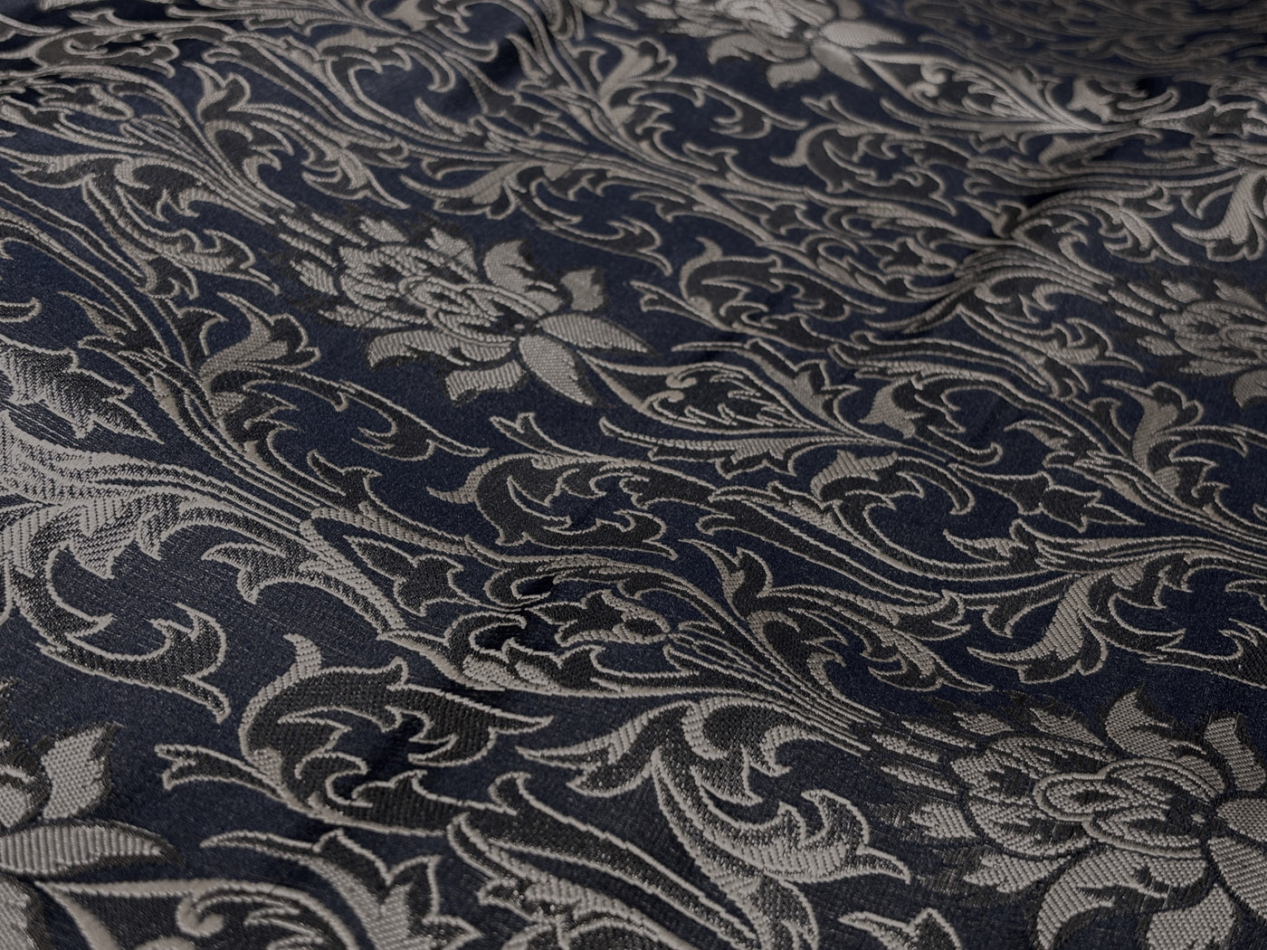 Silk Brocade fabric 44" antique gold jacquard motifs with vines available in 2 colors navy and black  BRO1054