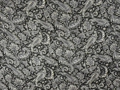 100% Pure Silk 80 grams satin printed 44"wide fabric black and white paisley print  [18430]