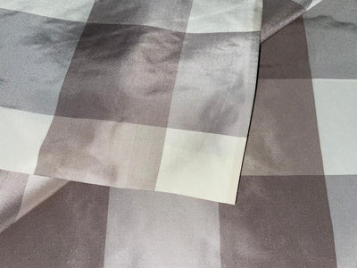 SILK TAFFETA FABRIC Ivory &amp; aubergine x brown colour plaids 54&quot; wide Taf#C20