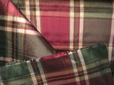 100% silk dupion RUST ,GREEN AND GOLD  Plaids fabric 54" wide DUPNEWC27[2]