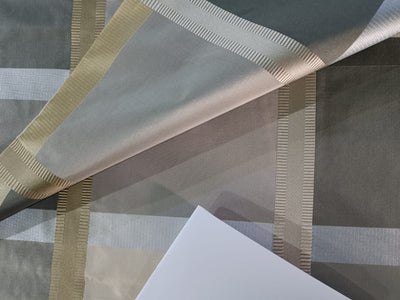 100% SILK TAFFETA FABRIC SILVER GREY DARK IVORY jacquard Plaids 54" wide TAFC54[1]