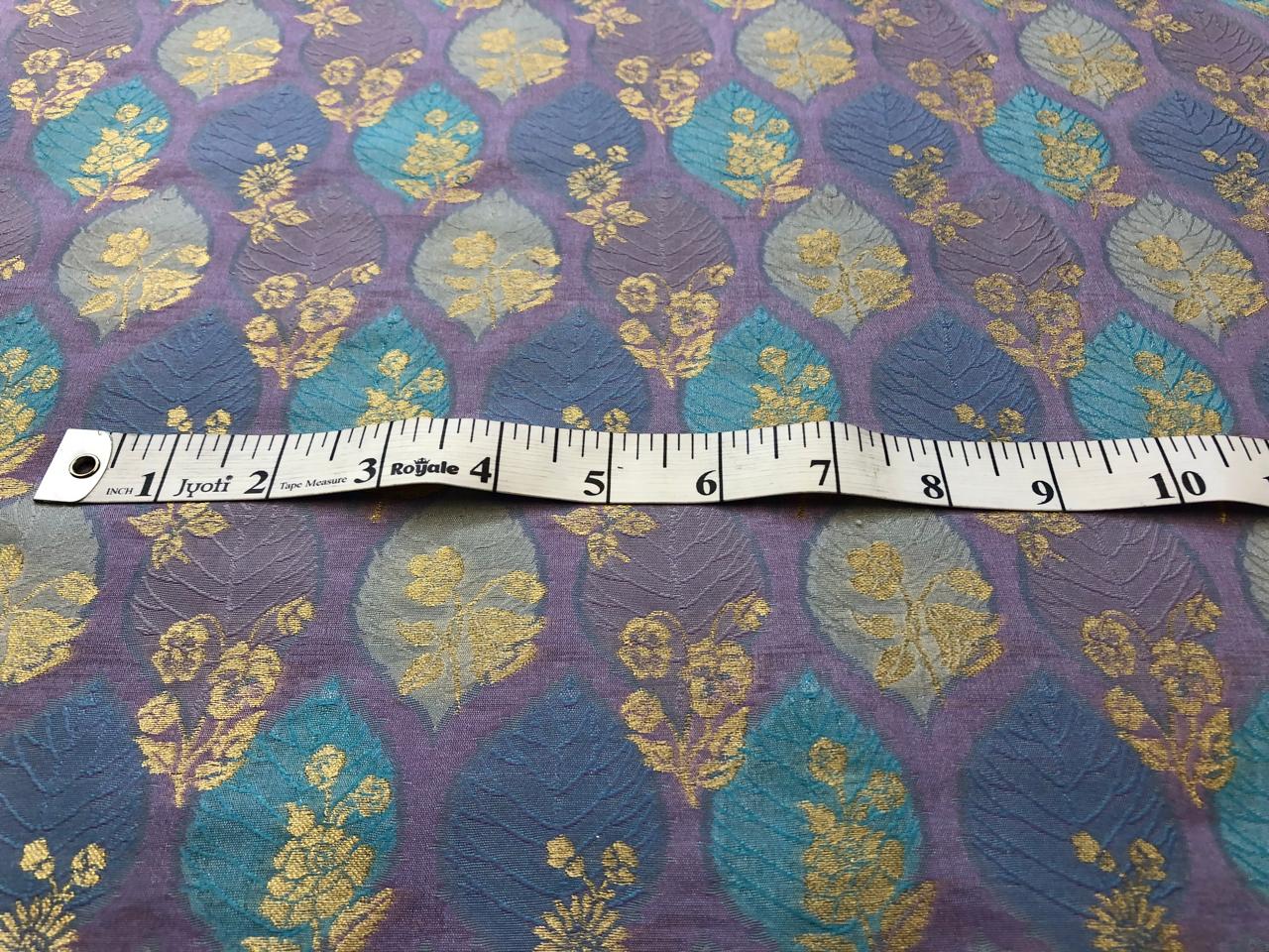 Silk Brocade fabric with colorful  leaf floral motif jacquard available in 3 colors mauve , pink peach and ivory BRO1091