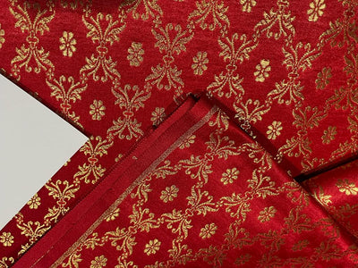 Silk Brocade fabric  44" wide BRO905 available in 6 colors [EMERALD GREEN/ BLUEISH GREY /BLACK/ WINE /RED/ MANGO YELLOW][15485/15487