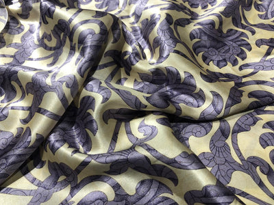 100% PURE SILK 80 GRAMS  SATIN PRINTED 44"WIDE FABRIC FLORAL PRINTED available in 2 colors  BLACK WITH GOLD and CREAM WITH LILAC [16944/48]