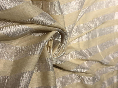 SILK  Crushed MUGA SILK TISSUE STRIPES available in 2 colors crinkle gold x gold stripe/dark ivory x copper/golden cream x silver stripe[17746/47]