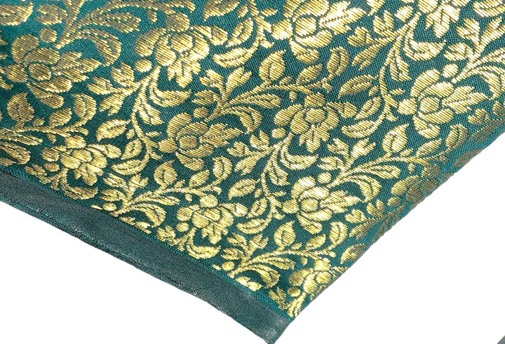 Brocade Fabric TEAL FLORAL VINE Jacquard x metallic gold Color 44