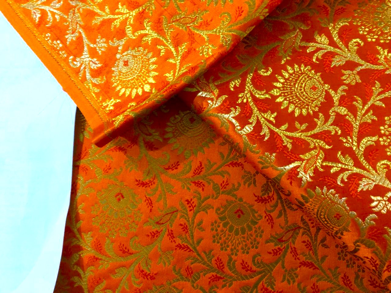 Silk Brocade fabric with metallic gold jacquard 44" wide BRO934 Available in 2 colors green and orange