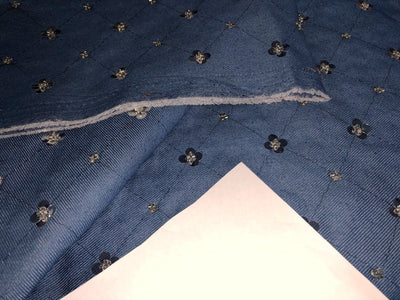 100% Cotton Denim Fabric 58" wide WITH FLORAL SILVER SEQUENCE  available in 3 COLORS  [DENIM BLUE , BLACK AND STEEL BLUE ]