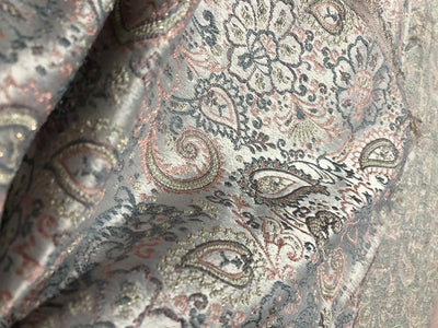 Silk Brocade fabric  jacquard with with subtle embroidery 54"available in 2 colors pink and grey and lilac grey BRO1034[1/2]