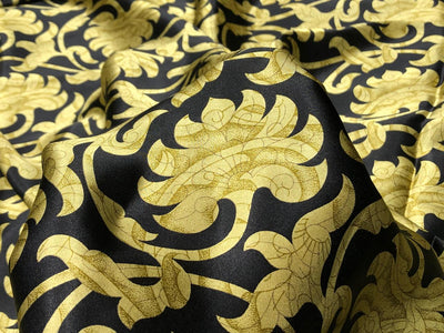 100% PURE SILK 80 GRAMS  SATIN PRINTED 44"WIDE FABRIC FLORAL PRINTED available in 2 colors  BLACK WITH GOLD and CREAM WITH LILAC [16944/48]