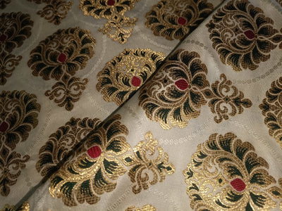 Silk Brocade fabric 44" wide BRO879 available in 4 colours Ivory; Pink; Red / Ivory; Green / Red / Ivory; Emerald Green; Red / Ivory; black ;Red AND METALIC GOLD