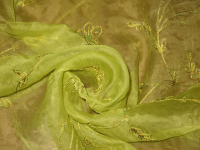 100 % SILK ORGANZA FABRIC KIWI GREEN COLOUR embroidered 44&quot; wide
