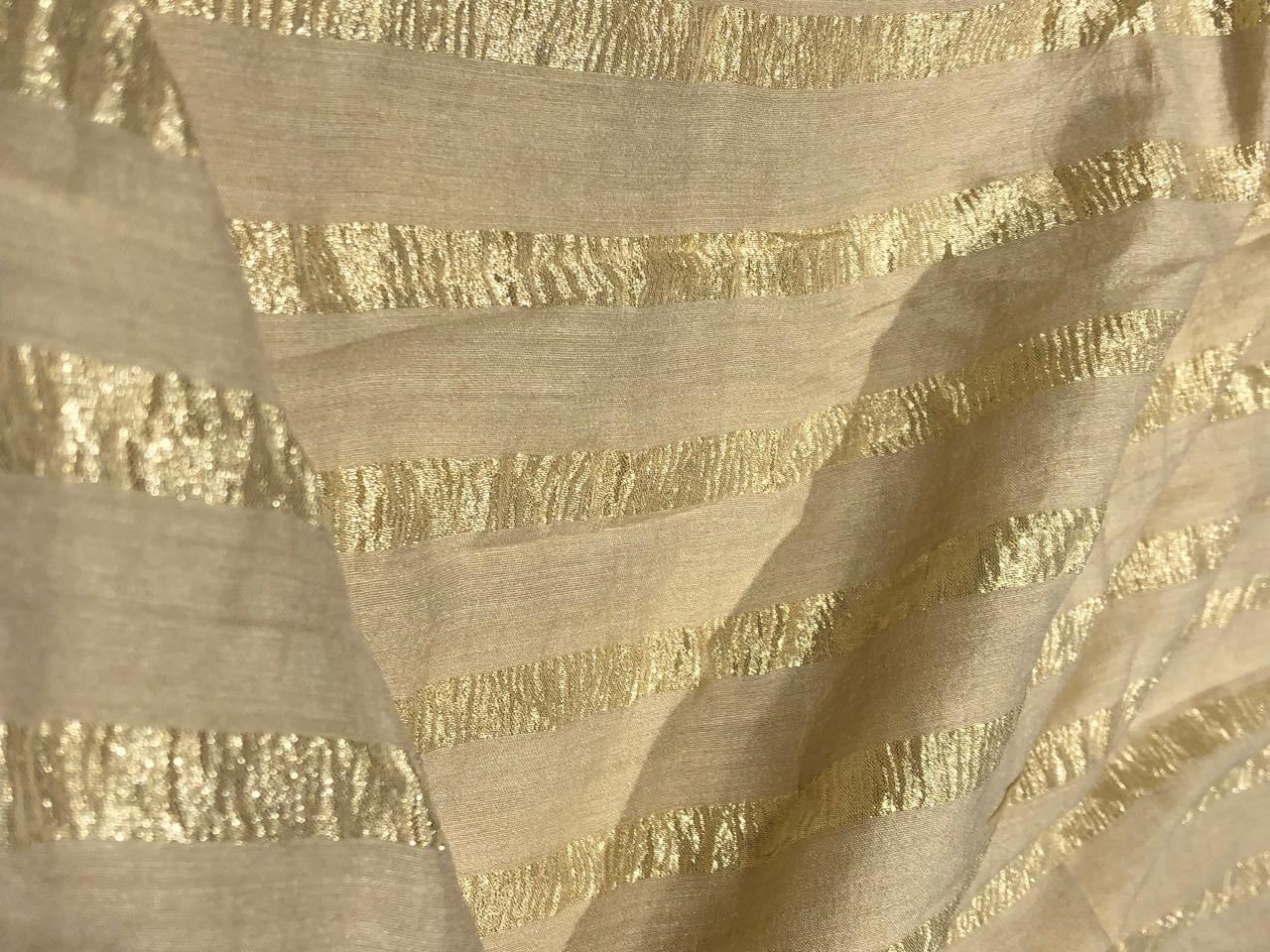 SILK  Crushed MUGA SILK TISSUE STRIPES available in 2 colors crinkle gold x gold stripe/dark ivory x copper/golden cream x silver stripe[17746/47]