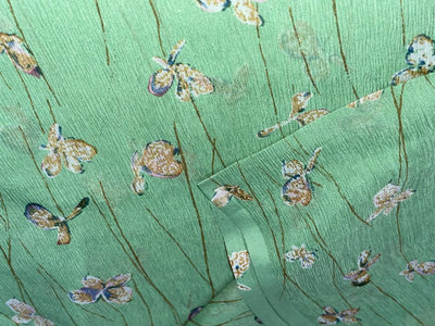 Silk chiffon printed  fabric green butterflies 44" wide [15452]