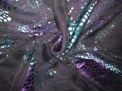 Silk georgette  fabric black with blue ,teal and purple abstract  Brasso  44&quot;[18817]