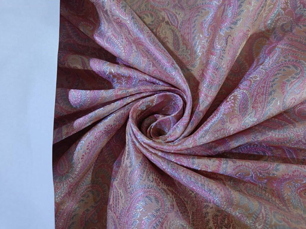 Silk Brocade fabric 44" wide available in two colors Peach / Pink and Blue and Blue /Pink and Green BRO886