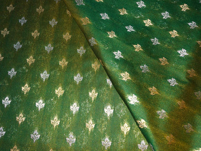Silk Brocade fabric two tone with silver/gold  motif leaf Jacquard  44" wide available in 3 colors plum,blue and green BRO1007[1/2/3]