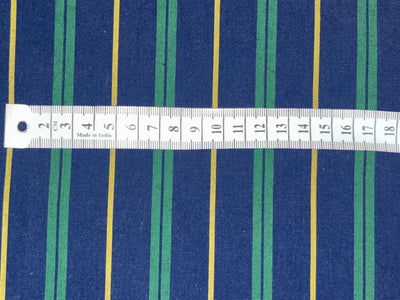100% Cotton Poplin 58" wide  navy blue, green and yellow stripes [18326]