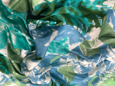 100% silk Dupion fabric floral print shades of blues and greens 54" wide DUPPRT43