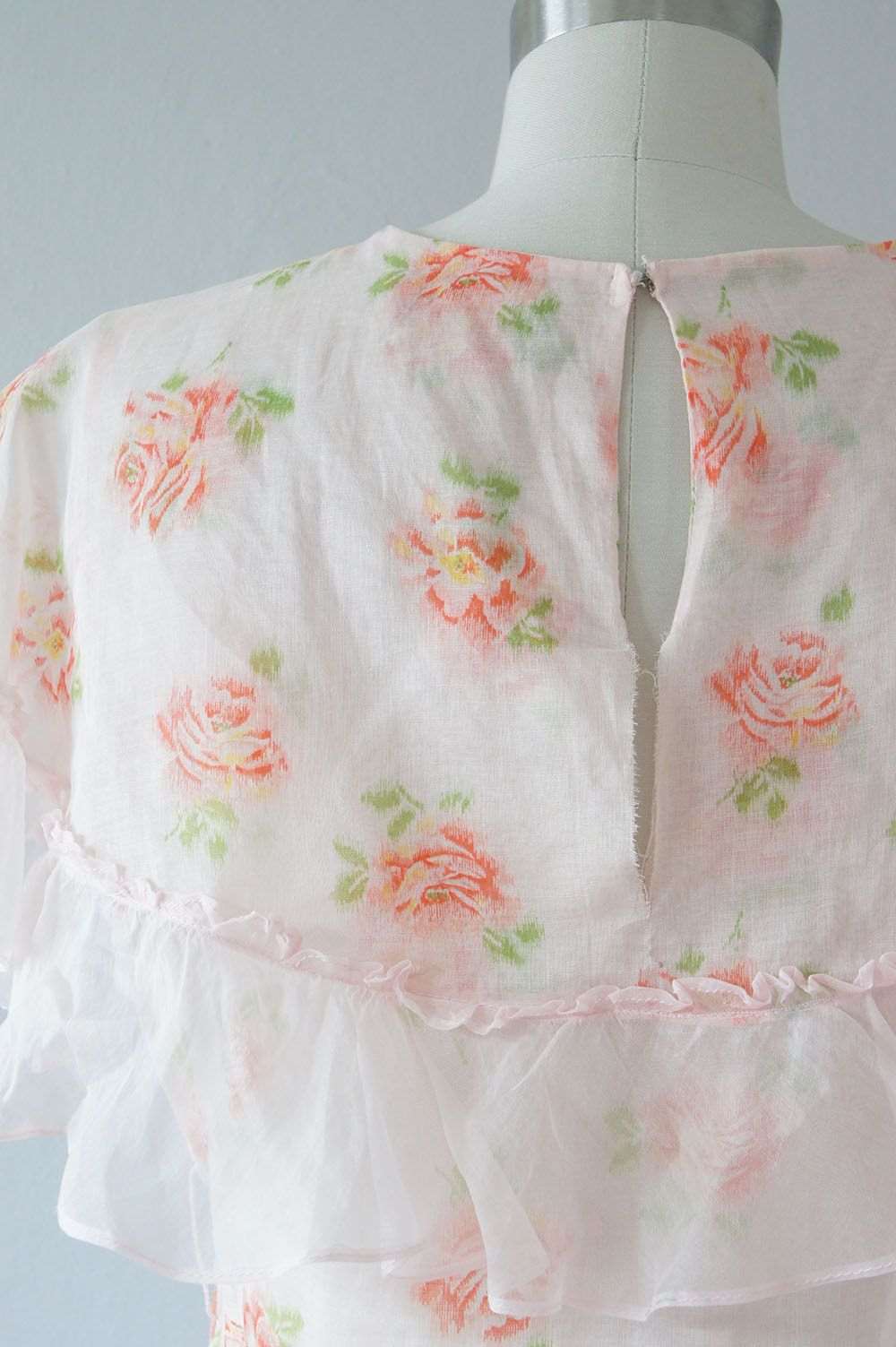 100 % Cotton organdy fabric floral peach colour embroidered~single length 2.70 yards 44&quot; wide
