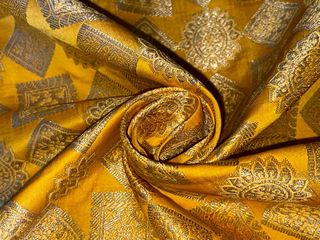 Silk Brocade fabric Geometric design 44" wide BRO702[5] available in 2 colors red and mango yellow]