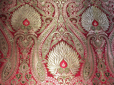 Brocade Heavy KING KHAB  Fabric  WITH METALIC GOLD  JACQUARD 36" WIDE available in 2 colors blood red and bottle green black  BRO983