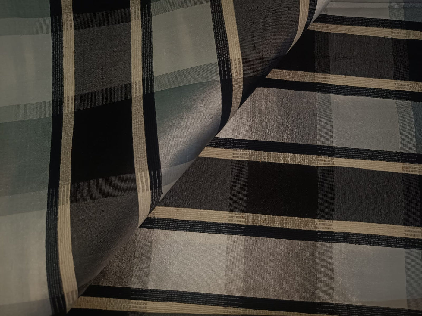 Silk Dupioni Fabric Plaids black grey and white color 54" wide DUP#C99[1]