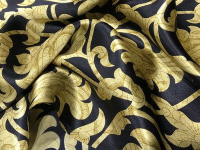 100% PURE SILK 80 GRAMS  SATIN PRINTED 44"WIDE FABRIC FLORAL PRINTED available in 2 colors  BLACK WITH GOLD and CREAM WITH LILAC [16944/48]