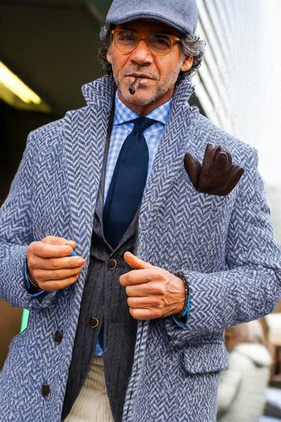 Tweed Suiting fabric is made from recycled wool/ viscose/polyester &amp; cotton acrylic 58" wide blue herringbone  [18316]