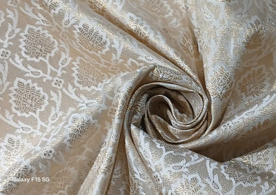 Silk Brocade fabric with leaf  jacquard available in 3 colors PINK,IVORY AND YELLOW BRO991A