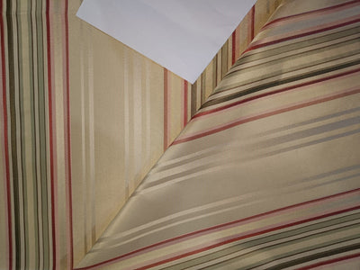 100% Silk Taffeta Fabric Butter/Cream/Gold ,pink and green stripes 54" wide TAFS108