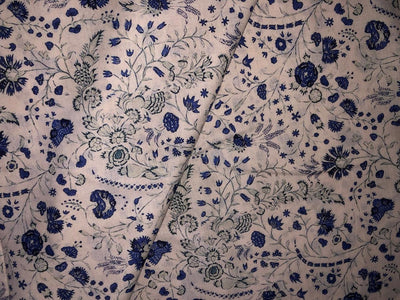 Cotton Linen CREAM WITH BLUE FLORAL PRINT 44" wide  [17112]
