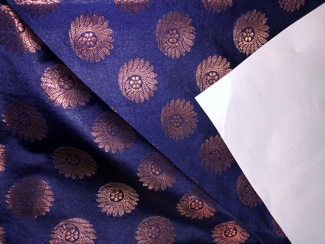 Silk Brocade fabric with Metallic gold motif Jacquard  44" wide NAVY BRO822A[4]