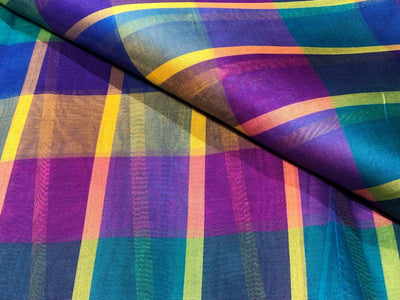 100% silk organza fabric multi color PLAIDS 44" wide [17065]