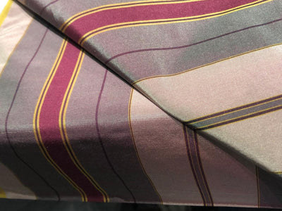 100% PURE SILK DUPIONI FABRIC  stripes shades of mulberry,grey and mustard  COLOR 54" WIDE single length 4.85 yds DUPcutS5