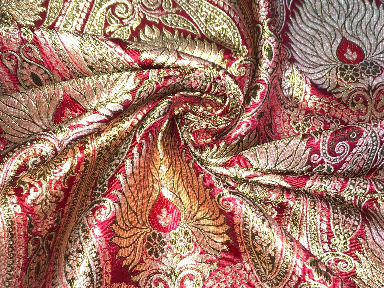 Brocade Heavy KING KHAB  Fabric  WITH METALIC GOLD  JACQUARD 36" WIDE available in 2 colors blood red and bottle green black  BRO983