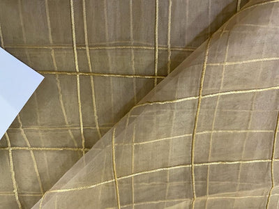 100% Silk mettalic tissue organza fabric with gold plaids 44" wide [12759]