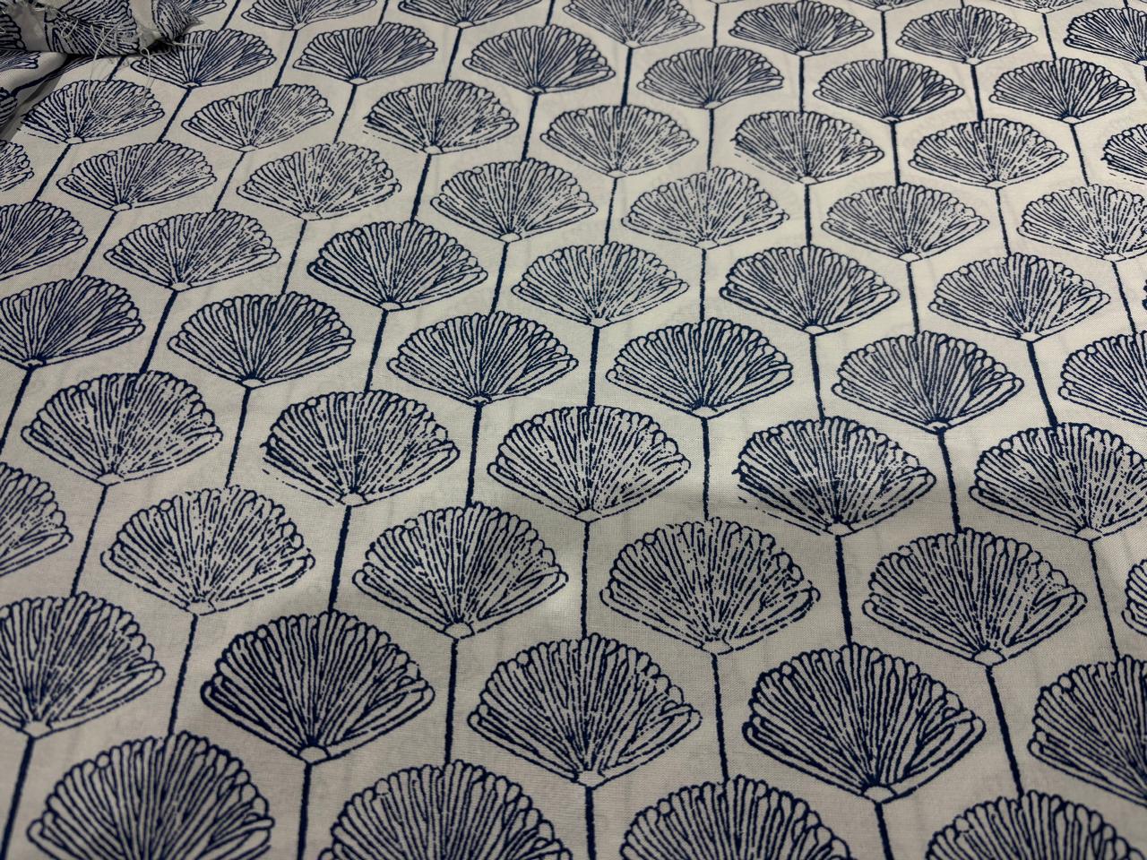 100% Rayon Viscose Print fabric 58" wide white with blue floral print [17114]